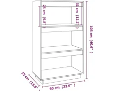 vidaXL Bücherregal/Raumteiler 60x35x103 cm Massivholz Kiefer