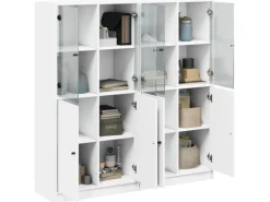vidaXL Bücherschrank mit Türen 136x37x142 cm Holzwerkstoff Weiß