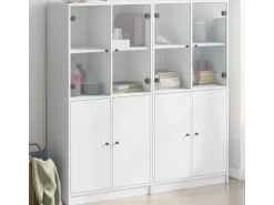 vidaXL Bücherschrank mit Türen 136x37x142 cm Holzwerkstoff Weiß