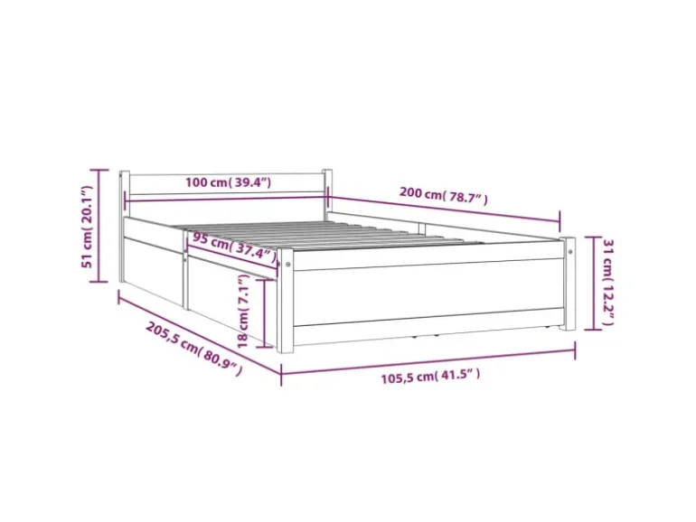 vidaXL Bett mit Schubladen 100x200 cm 3103488