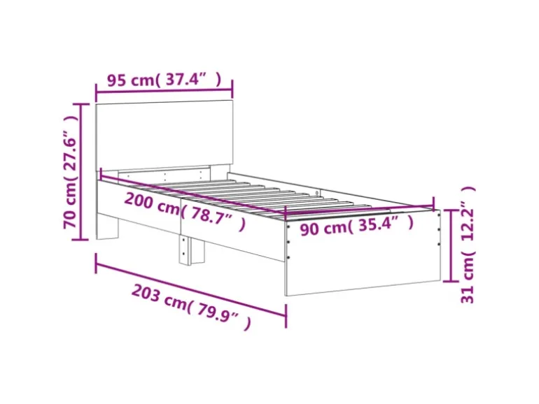 vidaXL Bettgestell mit Kopfteil Weiß 90x200 cm Holzwerkstoff 838624