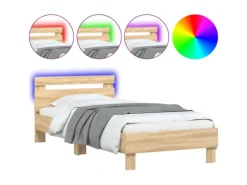vidaXL Bettgestell mit Kopfteil und LED-Leuchten Sonoma-Eiche 90x190cm 838745