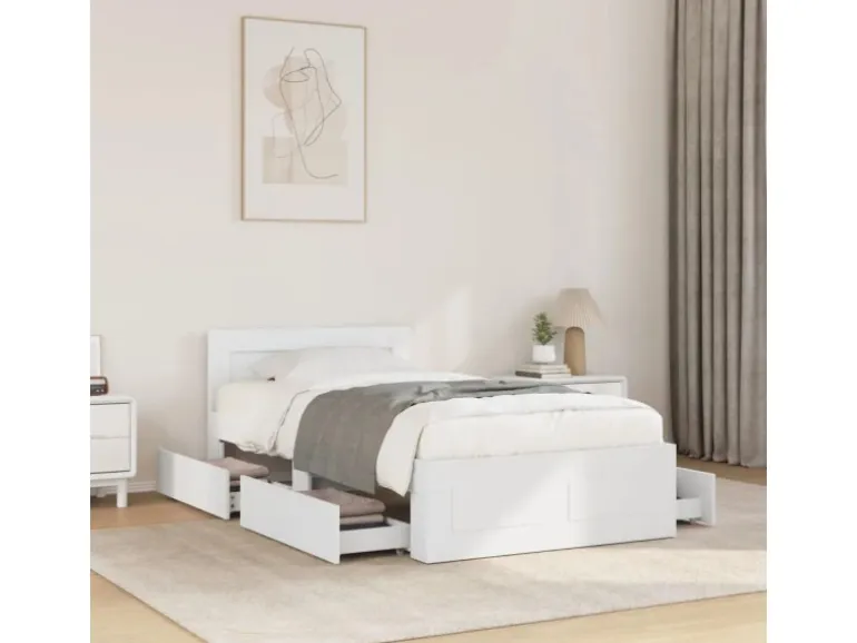 vidaXL Bettgestell mit Kopfteil ohne Matratze Weiß 100x200 cm 3295576