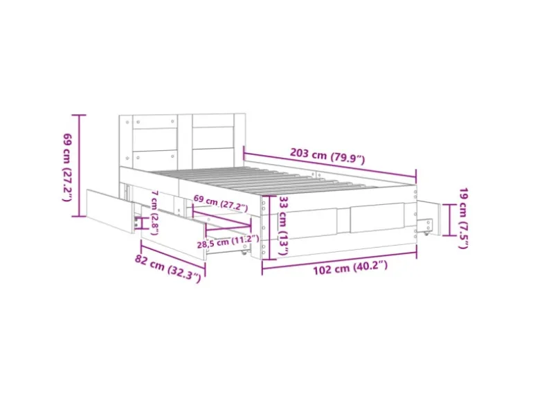 vidaXL Bettgestell mit Kopfteil ohne Matratze Weiß 100x200 cm 3295576