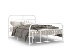 vidaXL Bettgestell mit Kopf- und Fußteil Metall Weiß 137x190 cm 376666