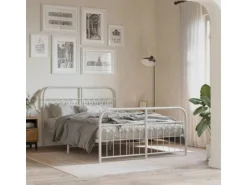 vidaXL Bettgestell mit Kopf- und Fußteil Metall Weiß 137x190 cm 376666