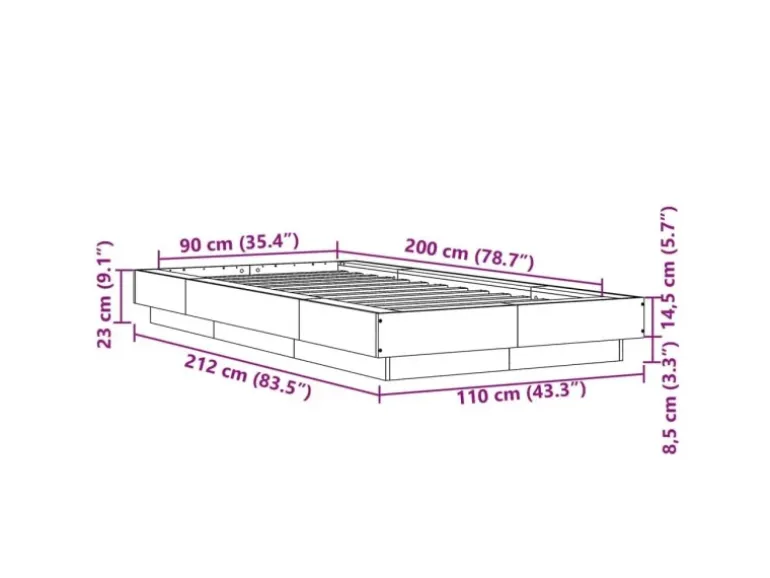 vidaXL Bettgestell mit LED Schwarz 90x200 cm Holzwerkstoff 3281120