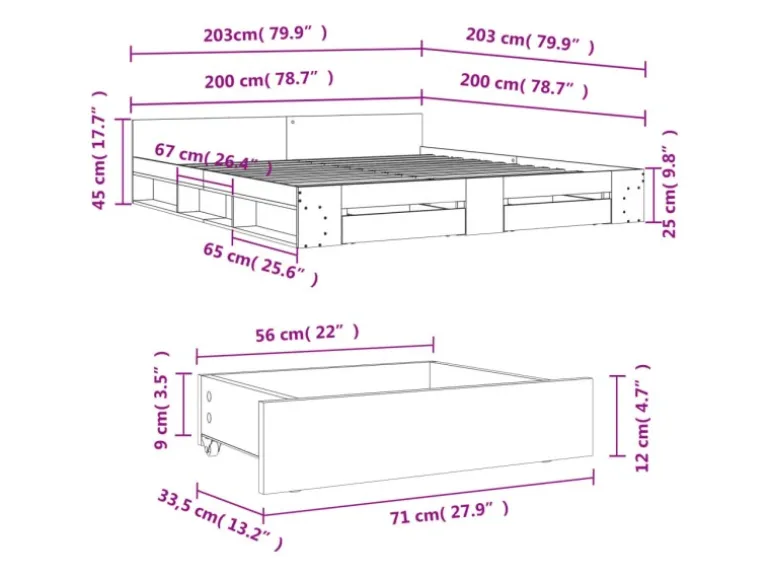 vidaXL Bettgestell mit Schubladen Weiß 200x200 cm Holzwerkstoff 3280720