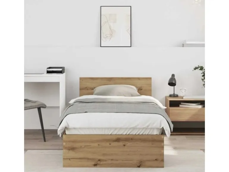vidaXL Bettrahmen mit Kopfteil Artisan-Eiche 90 x 200 cm Holzwerkstoff 871655