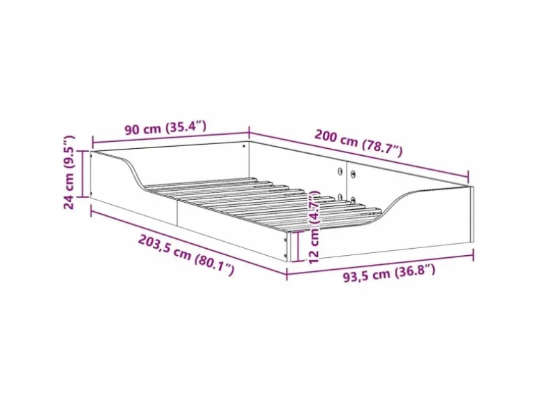 vidaXL Bettrahmen Weiß 90 x 200 cm Massives Kiefernholz 873389