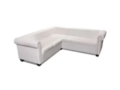 vidaXL Chesterfield Ecksofa 5-Sitzer Kunstleder Weiß