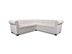 vidaXL Chesterfield Ecksofa 5-Sitzer Kunstleder Weiß