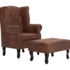 vidaXL Chesterfield-Sessel und Fußhocker Braun Wildleder-Optik