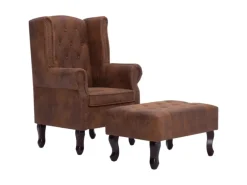 vidaXL Chesterfield-Sessel und Fußhocker Braun Wildleder-Optik