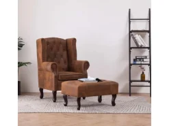 vidaXL Chesterfield-Sessel und Fußhocker Braun Wildleder-Optik