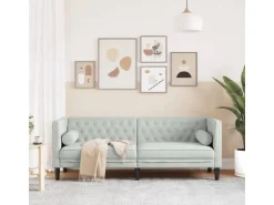 vidaXL Chesterfield-Sofa mit Nackenrollen 3-Sitzer Hellgrau Samt 2157821