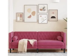 vidaXL Chesterfield-Sofa mit Nackenrollen 3-Sitzer Weinrot Samt 2144773