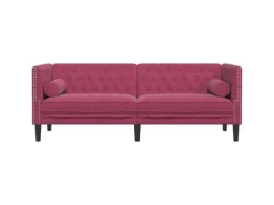 vidaXL Chesterfield-Sofa mit Nackenrollen 3-Sitzer Weinrot Samt 2144773