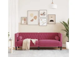 vidaXL Chesterfield-Sofa mit Nackenrollen 3-Sitzer Weinrot Samt 2144773