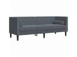 vidaXL Chesterfield-Sofa mit Nackenrollen 3-Sitzer Dunkelgrau Samt 2162728