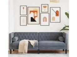vidaXL Chesterfield-Sofa mit Nackenrollen 3-Sitzer Dunkelgrau Samt 2162728