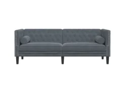 vidaXL Chesterfield-Sofa mit Nackenrollen 3-Sitzer Dunkelgrau Samt 2162728