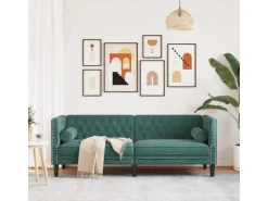 vidaXL Chesterfield-Sofa mit Nackenrollen 3-Sitzer Dunkelgrün Samt 2144774