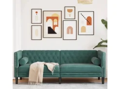 vidaXL Chesterfield-Sofa mit Nackenrollen 3-Sitzer Dunkelgrün Samt 2144774