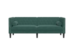 vidaXL Chesterfield-Sofa mit Nackenrollen 3-Sitzer Dunkelgrün Samt 2144774