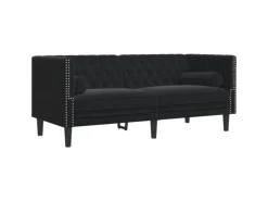 vidaXL Chesterfield-Sofa mit Nackenrollen 2-Sitzer Schwarz Samt 2144771