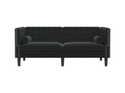 vidaXL Chesterfield-Sofa mit Nackenrollen 2-Sitzer Schwarz Samt 2144771