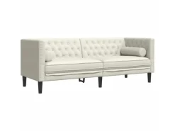 vidaXL Chesterfield-Sofa mit Nackenrollen 3-Sitzer Creme Samt 2157823