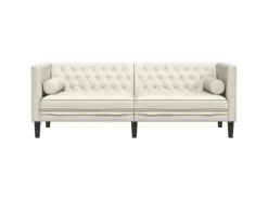 vidaXL Chesterfield-Sofa mit Nackenrollen 3-Sitzer Creme Samt 2157823