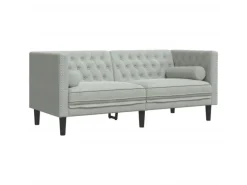 vidaXL Chesterfield-Sofa mit Nackenrollen 2-Sitzer Hellgrau Samt 2144770