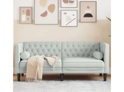 vidaXL Chesterfield-Sofa mit Nackenrollen 2-Sitzer Hellgrau Samt 2144770