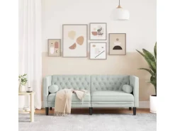 vidaXL Chesterfield-Sofa mit Nackenrollen 2-Sitzer Hellgrau Samt 2144770