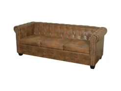 vidaXL Chesterfield-Sofa 3-Sitzer Kunstleder Braun