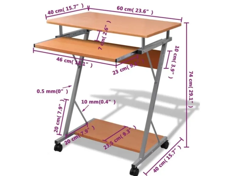 vidaXL Computertisch Computerwagen PC Tisch Bürotisch Laptop auf Rollen Braun 20052