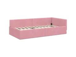 vidaXL Eckbettgestell mit Kopfteil Rosa 100 x 200 cm Stoff 42016094