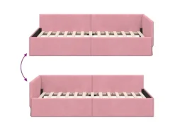 vidaXL Eckbettgestell mit Kopfteil Rosa 100 x 200 cm Stoff 42016094