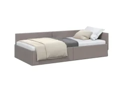 vidaXL Eckbettgestell mit Kopfteil Taupe 100 x 200 cm Stoff 42016056