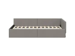 vidaXL Eckbettgestell mit Kopfteil Taupe 100 x 200 cm Stoff 42016056