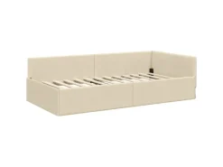vidaXL Eckbettgestell mit Kopfteil Creme 80 x 200 cm Stoff 42016033