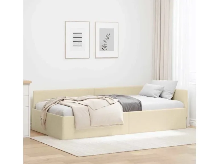 vidaXL Eckbettgestell mit Kopfteil Creme 80 x 200 cm Stoff 42016033