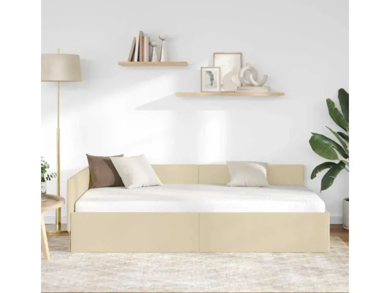 vidaXL Eckbettgestell mit Kopfteil Creme 80 x 200 cm Stoff 42016033