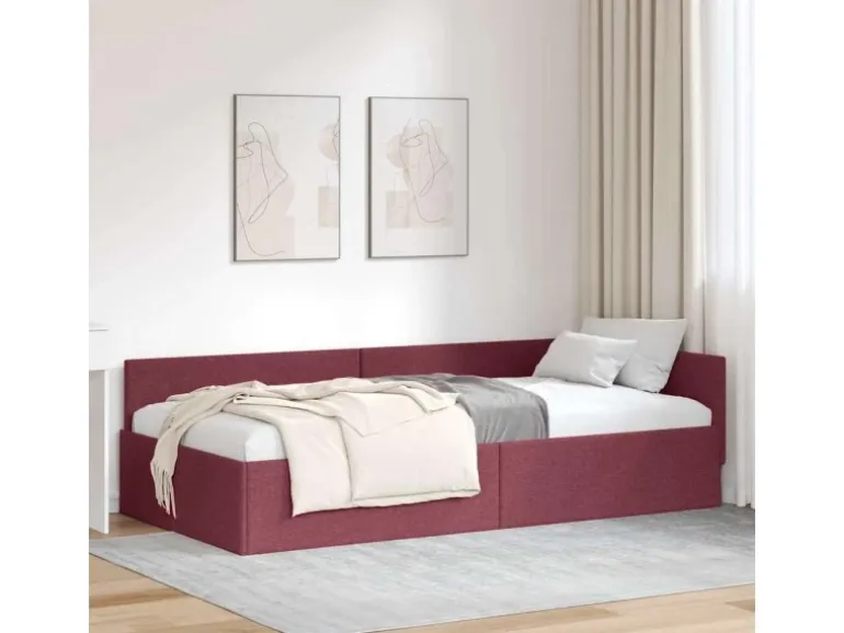 vidaXL Eckbettgestell mit Kopfteil Weinrot 90 x 200 cm Stoff 42016046