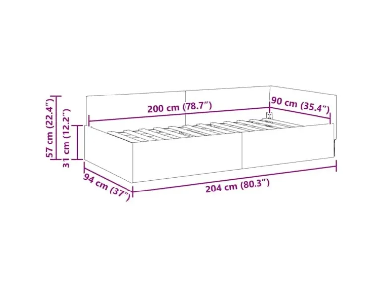 vidaXL Eckbettgestell mit Kopfteil Weinrot 90 x 200 cm Stoff 42016046