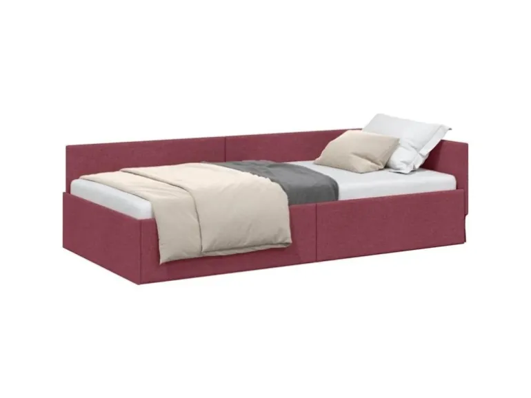 vidaXL Eckbettgestell mit Kopfteil Weinrot 90 x 200 cm Stoff 42016046