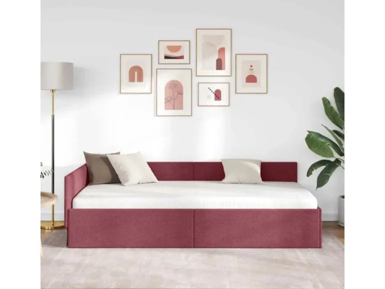 vidaXL Eckbettgestell mit Kopfteil Weinrot 90 x 200 cm Stoff 42016046