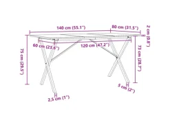 vidaXL Esstisch X-Gestell 140x80x75 cm Massivholz Kiefer und Gusseisen